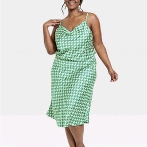 NWT - AVA & VIV green white Geometric Print Sleeveless Dress - 3X